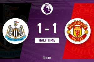 hth-半场-曼联暂1-1纽卡 伊萨克助攻托纳利破门 加纳乔冷静推射扳平